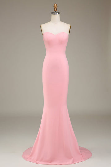 Blush Pink Mermaid Sweetheart Satin Long Bridesmaid Dress